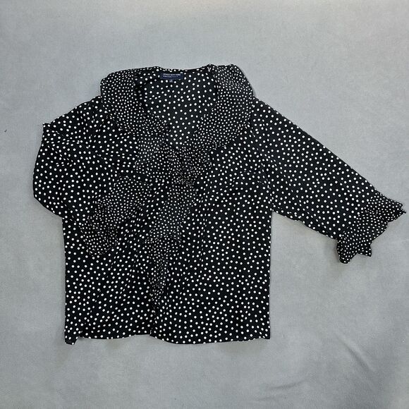 Jones New York Shirt Womens 2X Black White Polka Dot Ruffle Sheer Blouse LS - Picture 2 of 11